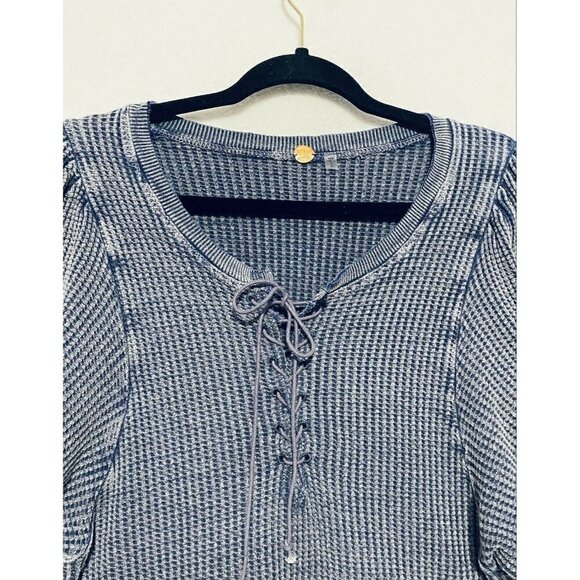 Free People FP One Top Womens Medium Blue Hayden Thermal Dolman Puff Sleeve Boho - Picture 4 of 10